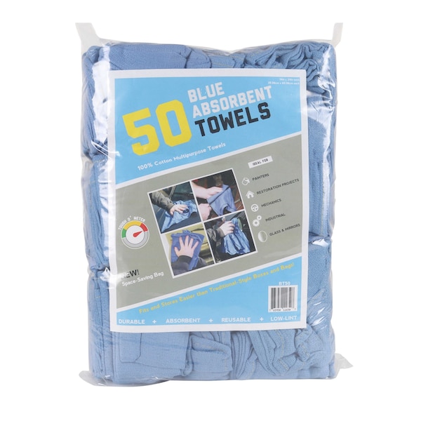 Monarch Brands Huck Towels, Blue - 14in x 24in , CASE of 8 Bags, 400PK BT50-CS - main